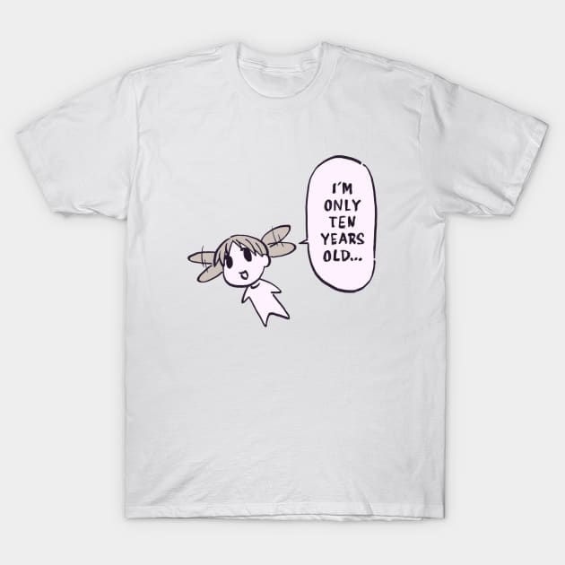 I draw pink pastel flying chiyo chan saying i'm only ten years old / funny azumanga daioh manga meme T-Shirt by mudwizard